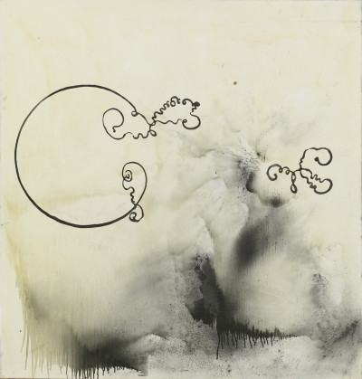 Sigmar Polke, Experientia/Solertia 1986 200 x 190 cm  Silberoxid, Aluminium- und Graphitpulver, Harz auf Baumwollnessel Bayerische Staatsgemäldesammlungen, Sammlung Moderne Kunst in der Pinakothek der Moderne, München 1992 erworben von PIN. Freunde der Pinakothek der Moderne e.V. Foto: Bayerische Staatsgemäldesammlungen, Johannes Haslinger